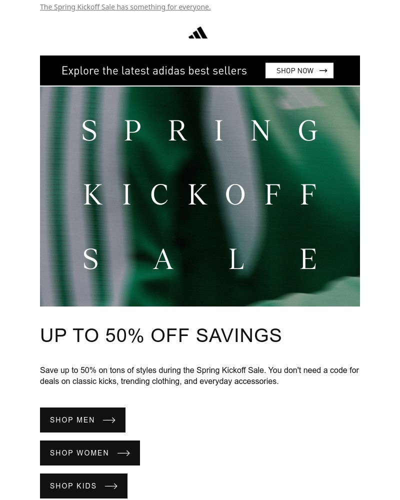 Screenshot of email sent to a Adidas Newsletter subscriber