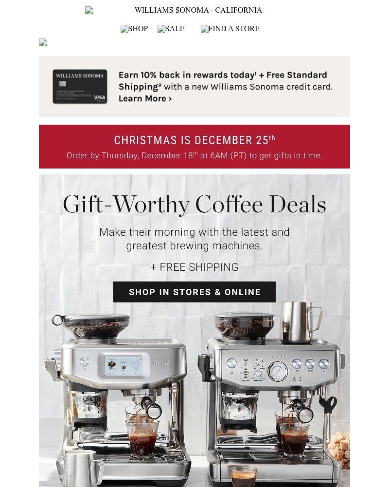Screenshot of email sent to a Williams Sonoma Newsletter subscriber