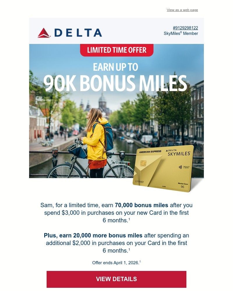 Screenshot of email sent to a Delta Registered user