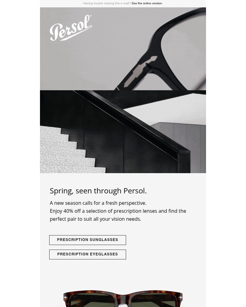 Screenshot of email sent to a Persol Newsletter subscriber