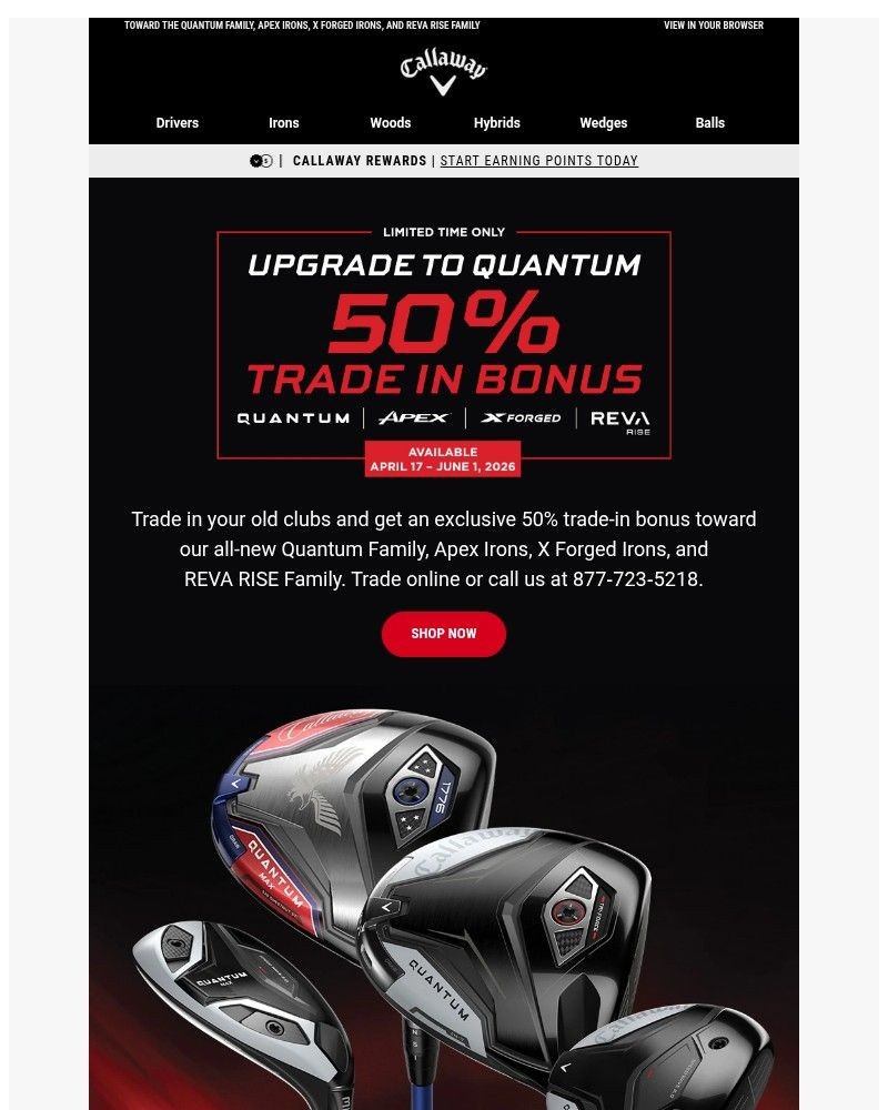 Screenshot of email sent to a Callaway Golf Newsletter subscriber