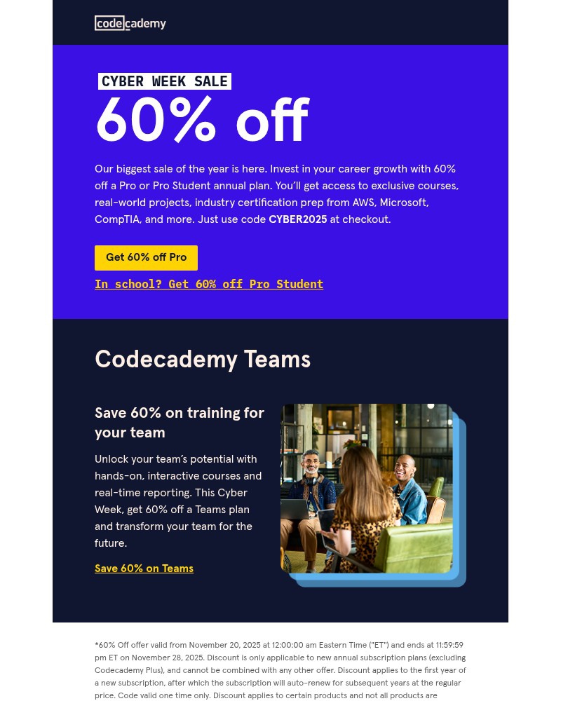 Screenshot of email sent to a Codecademy Registered user