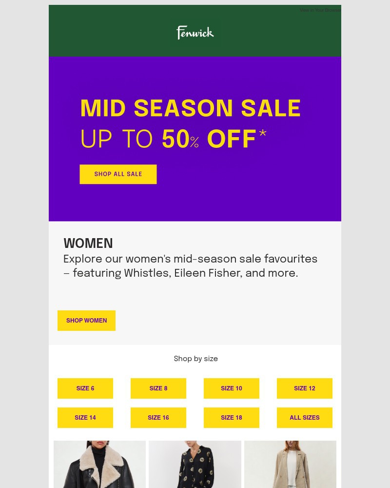 Screenshot of email sent to a Fenwick Newsletter subscriber