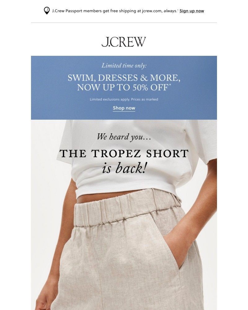 Screenshot of email sent to a J.Crew Newsletter subscriber