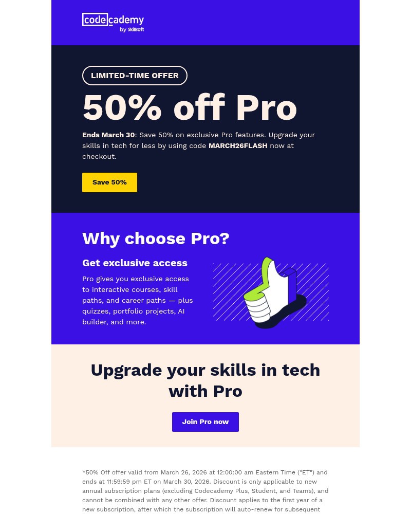 Screenshot of email sent to a Codecademy Registered user