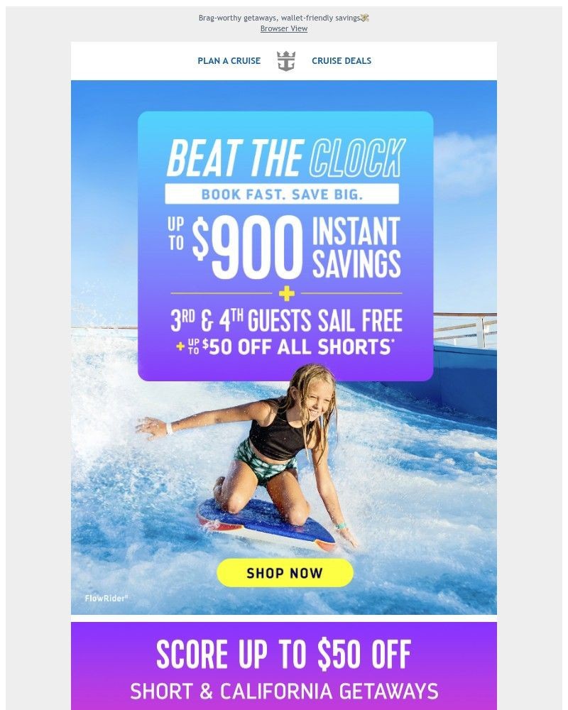 Screenshot of email sent to a Royal Caribbean Cruises Newsletter subscriber