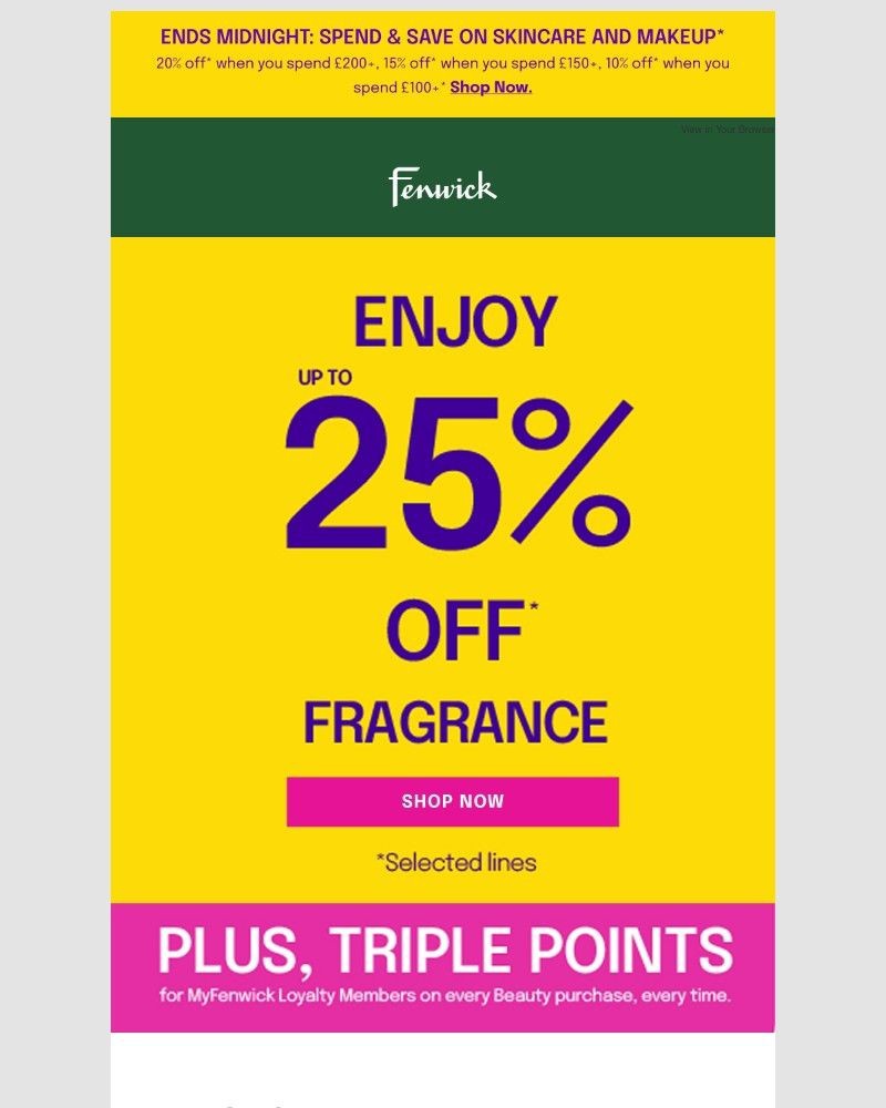 Screenshot of email sent to a Fenwick Newsletter subscriber