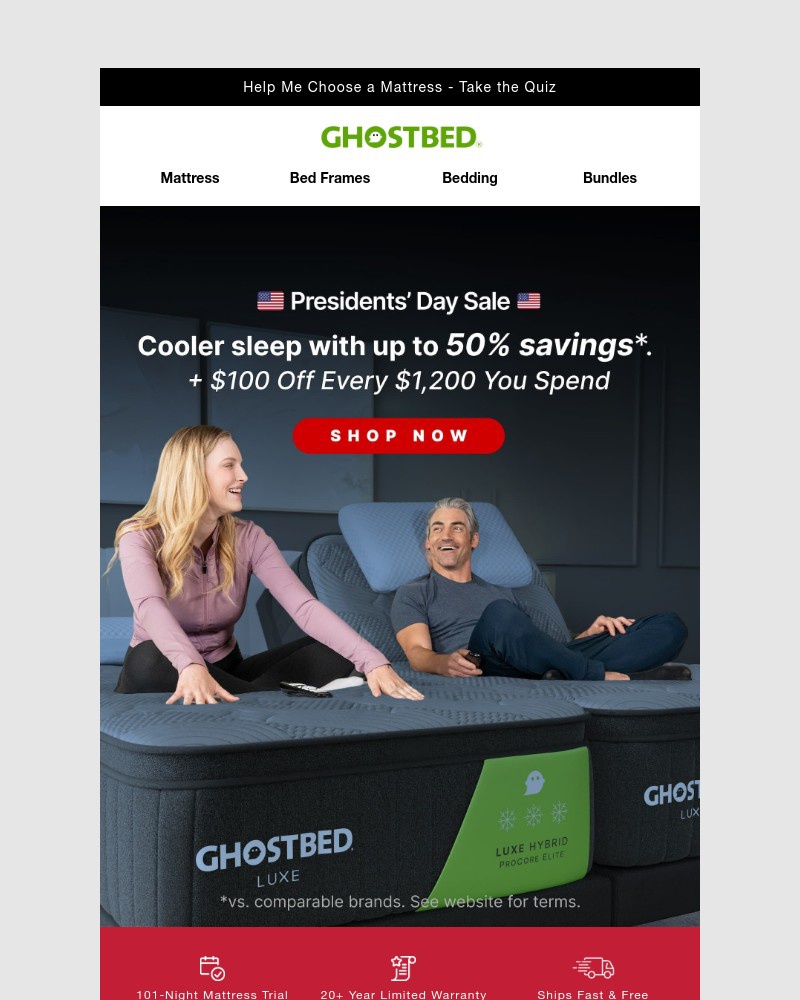 Screenshot of email sent to a Ghost Bed Newsletter subscriber