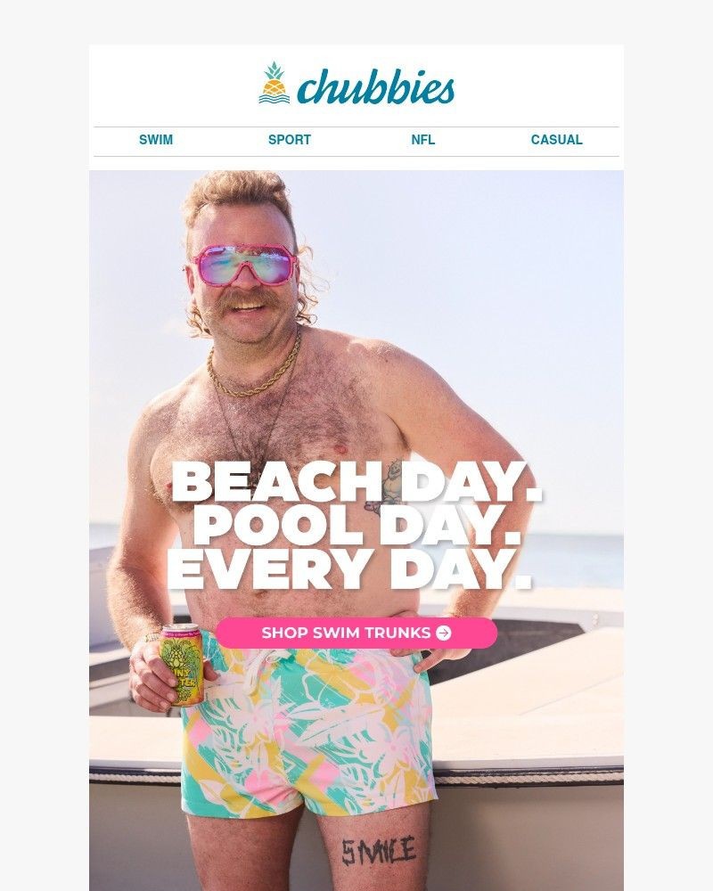 Screenshot of email sent to a Chubbies Newsletter subscriber