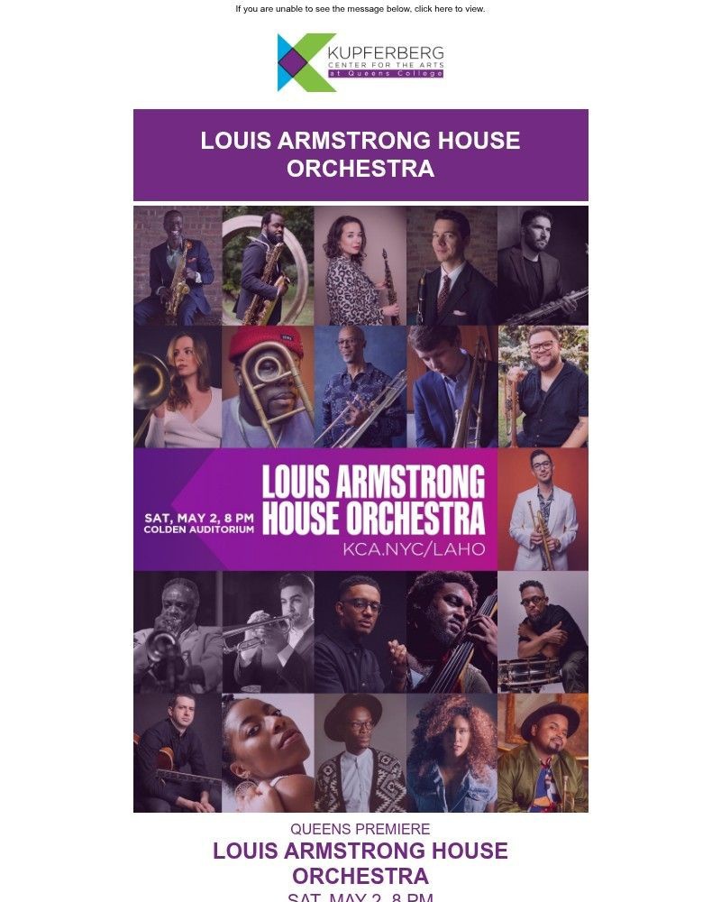 Screenshot of email sent to a Kupferberg Center Newsletter subscriber