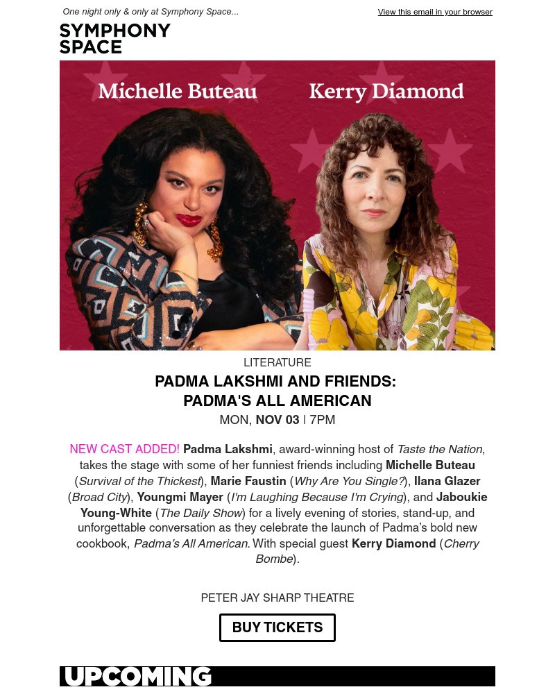 Screenshot of email sent to a Symphony Space Newsletter subscriber