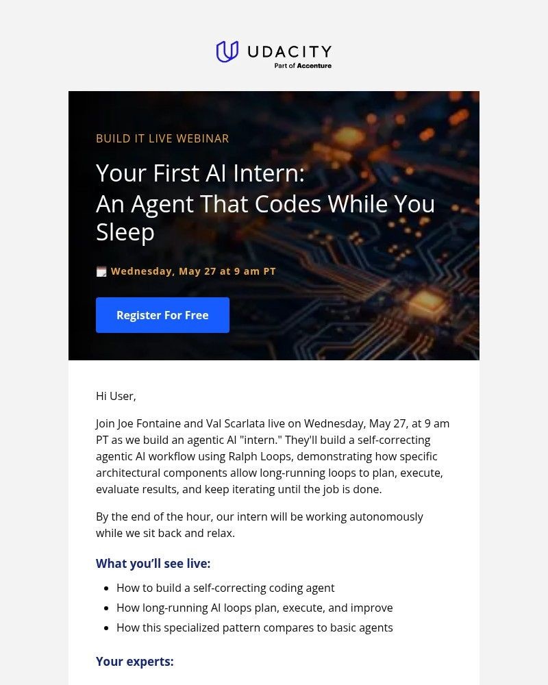 Screenshot of email sent to a Udacity Registered user