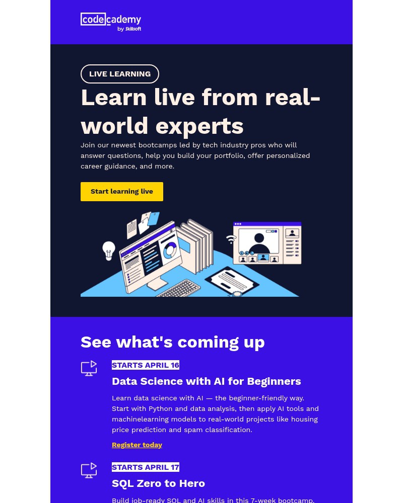 Screenshot of email sent to a Codecademy Registered user