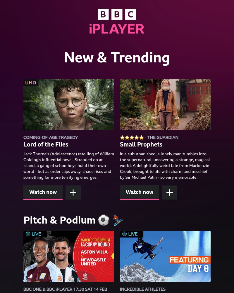 Screenshot of email sent to a BBC iPlayer Registered user