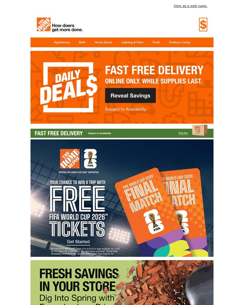 Screenshot of email sent to a Home Depot Newsletter subscriber