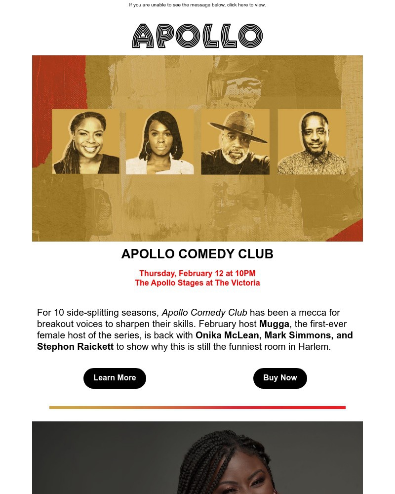 Screenshot of email sent to a Apollo Theater Newsletter subscriber