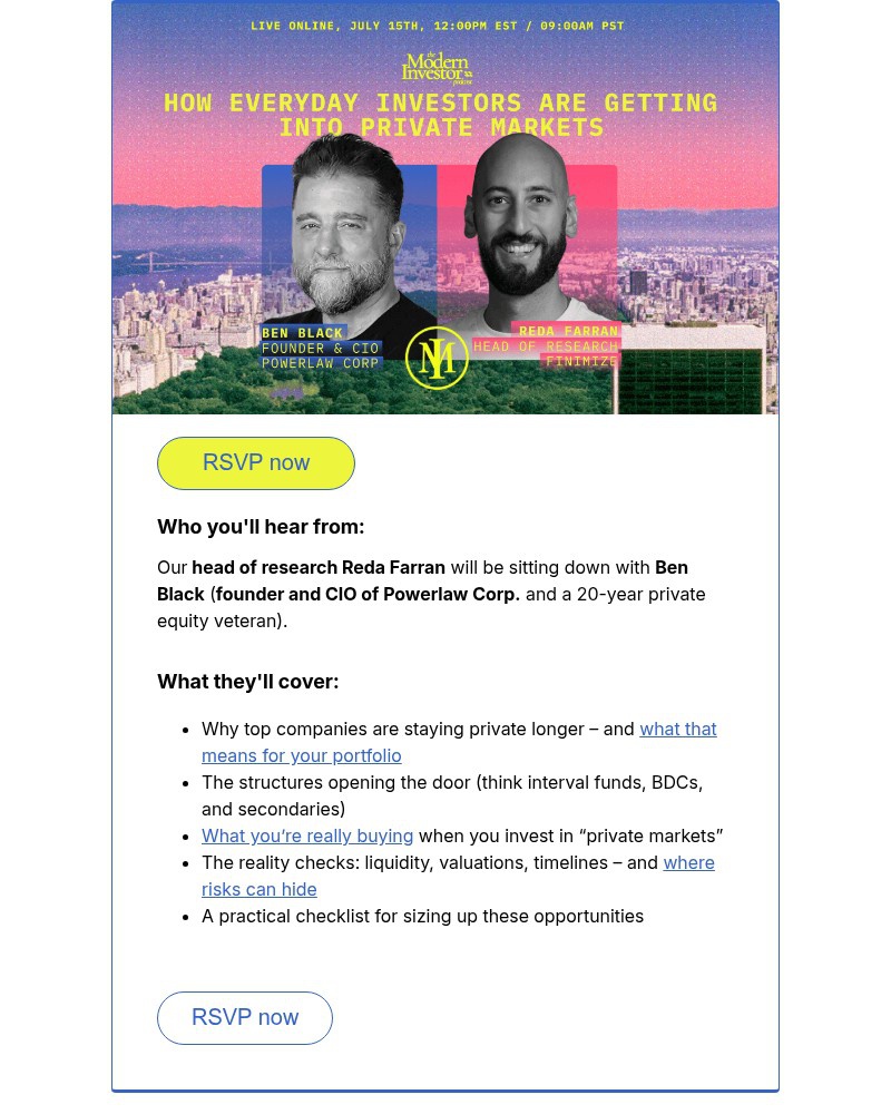Screenshot of email sent to a Finimize Registered user