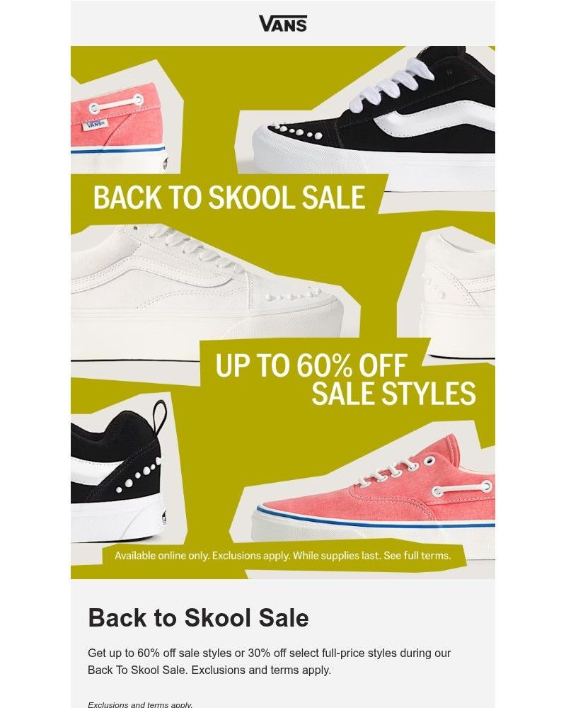 Screenshot of email sent to a Vans Registered user