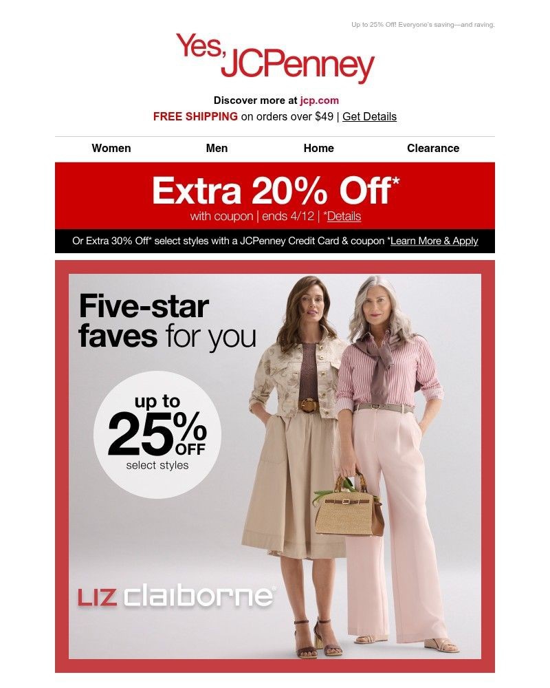 Screenshot of email sent to a JCPenney Newsletter subscriber