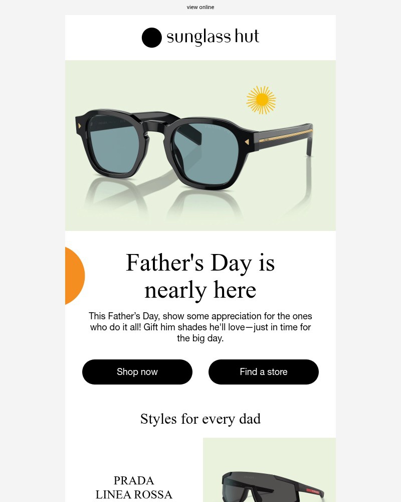 Screenshot of email sent to a Sunglass Hut Newsletter subscriber