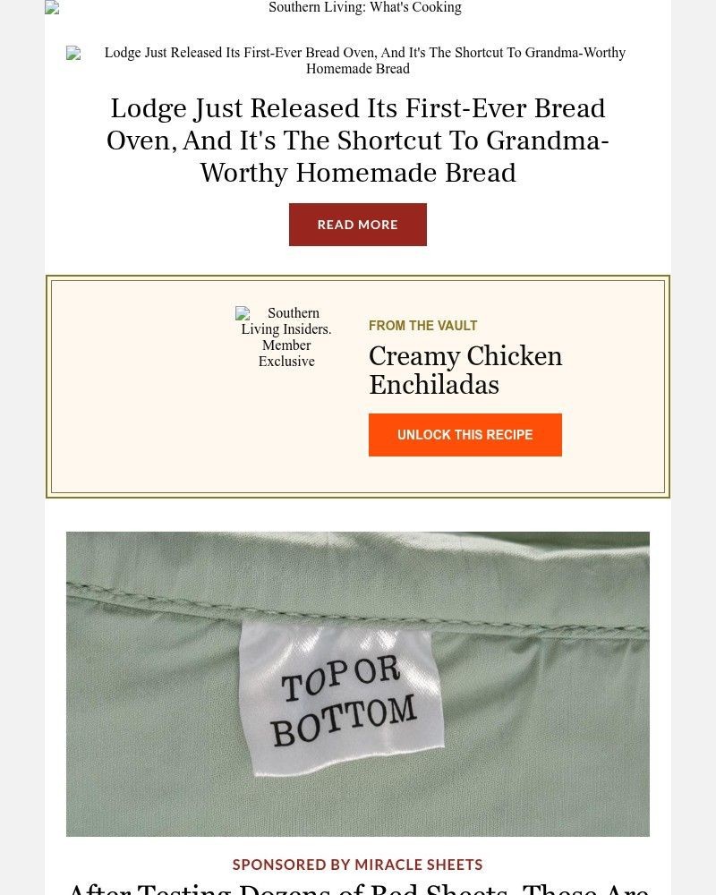 Screenshot of email sent to a Southern Living Newsletter subscriber