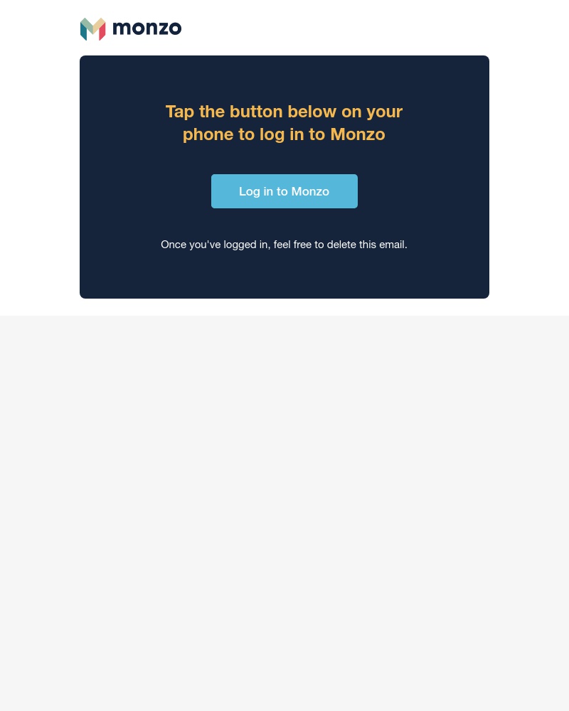 Screenshot of email sent to a Monzo Registered user