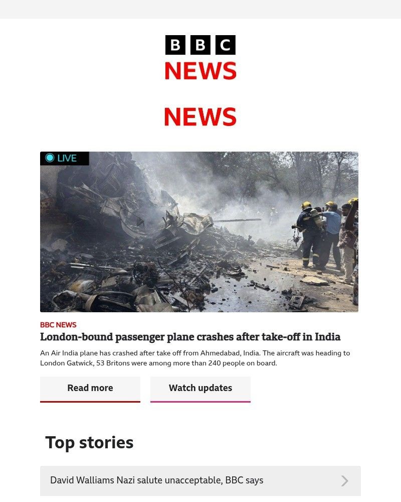 Screenshot of email with subject /media/emails/london-bound-passenger-plane-crashes-after-take-off-seven-ways-the-spending-revie_O0WJMLC.jpg