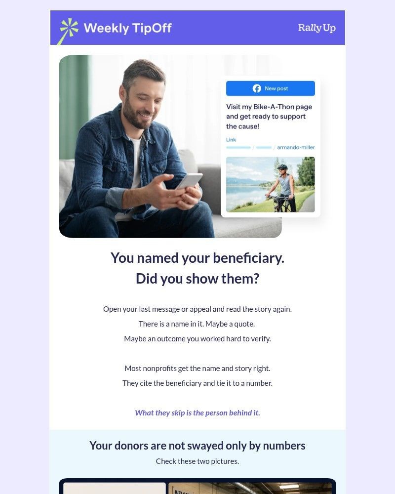 Screenshot of email sent to a RallyUp Newsletter subscriber