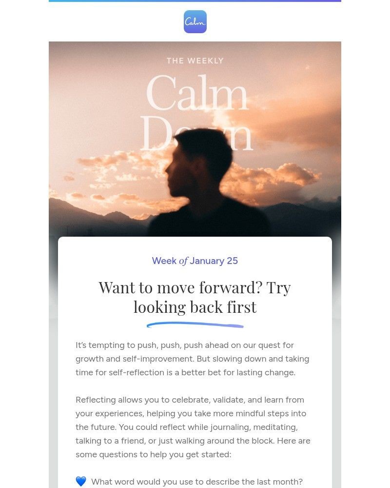 Screenshot of email sent to a Calm Registered user