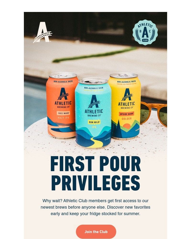 Screenshot of email sent to a Athletic Brewing Newsletter subscriber