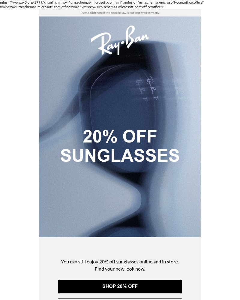 Screenshot of email sent to a Ray-Ban Newsletter subscriber