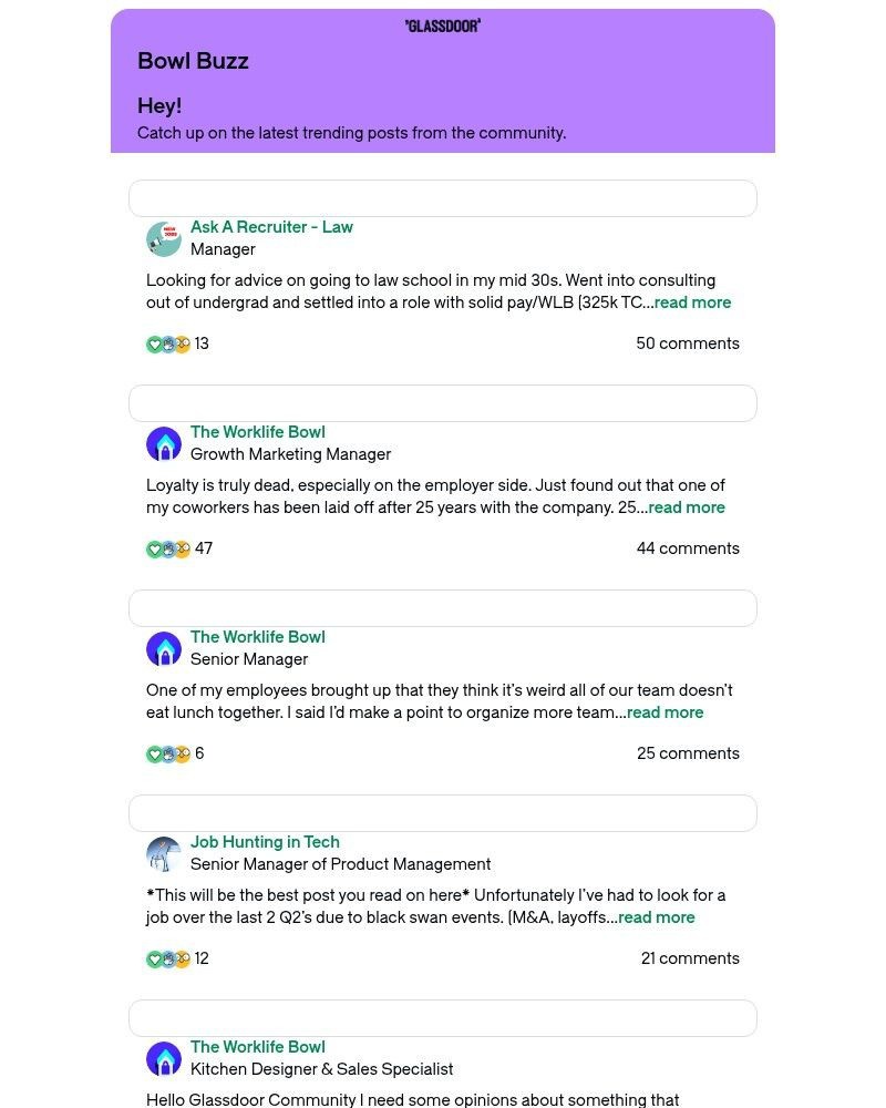 Screenshot of email sent to a Glassdoor Registered user