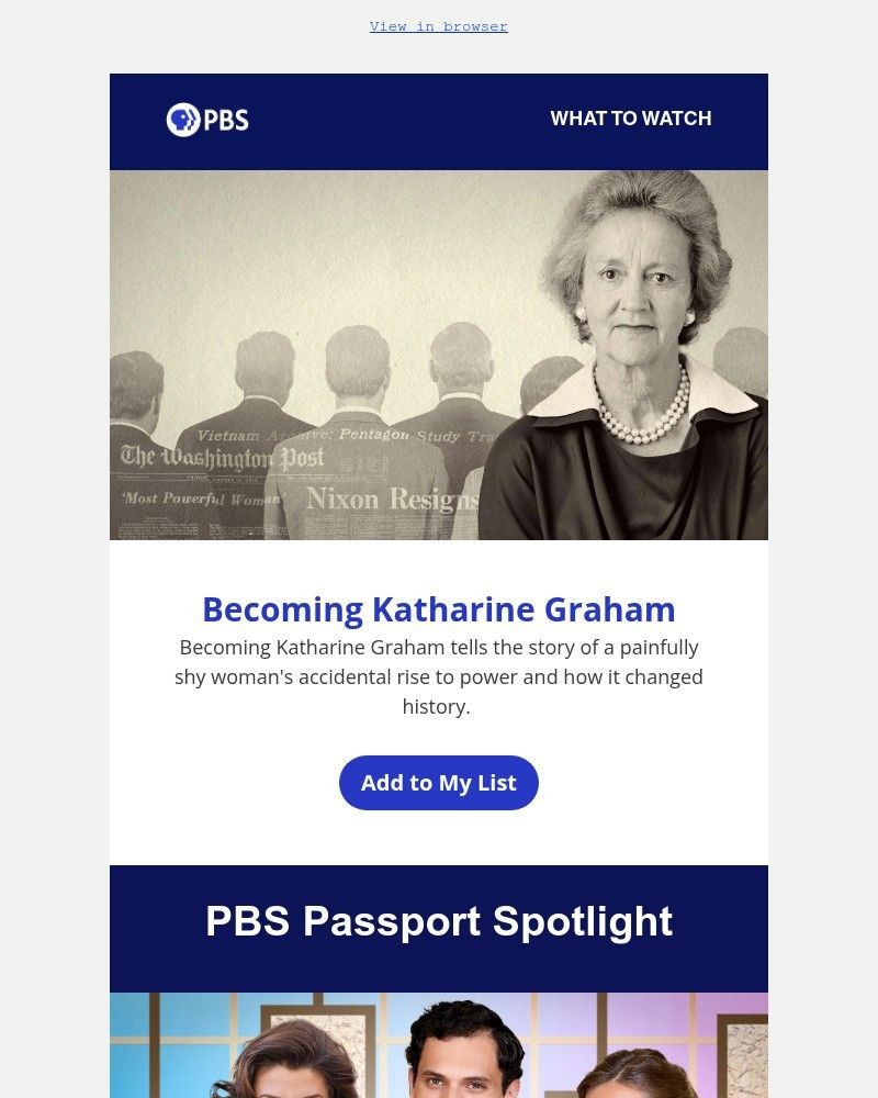 Screenshot of email sent to a PBS Newsletter subscriber
