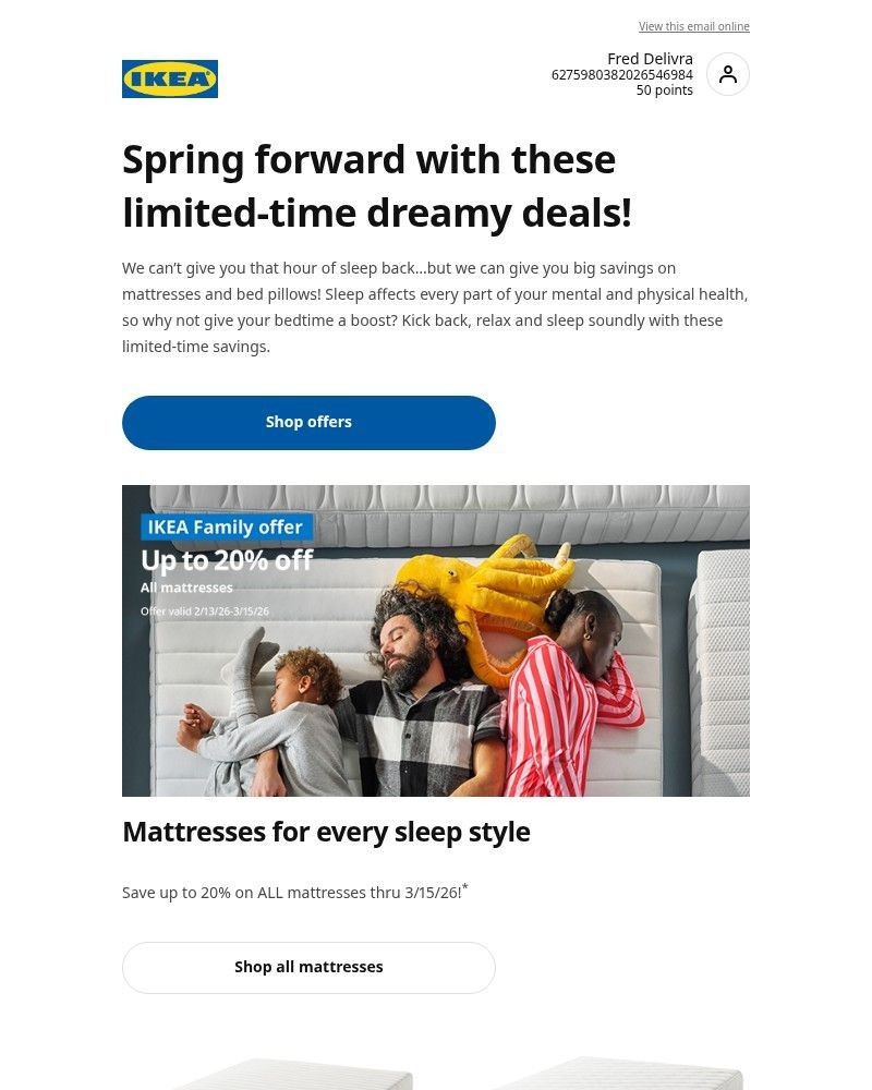 Screenshot of email sent to a Ikea Registered user