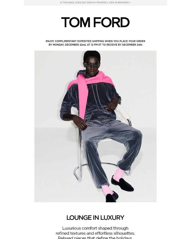 Screenshot of email sent to a Tom Ford Newsletter subscriber
