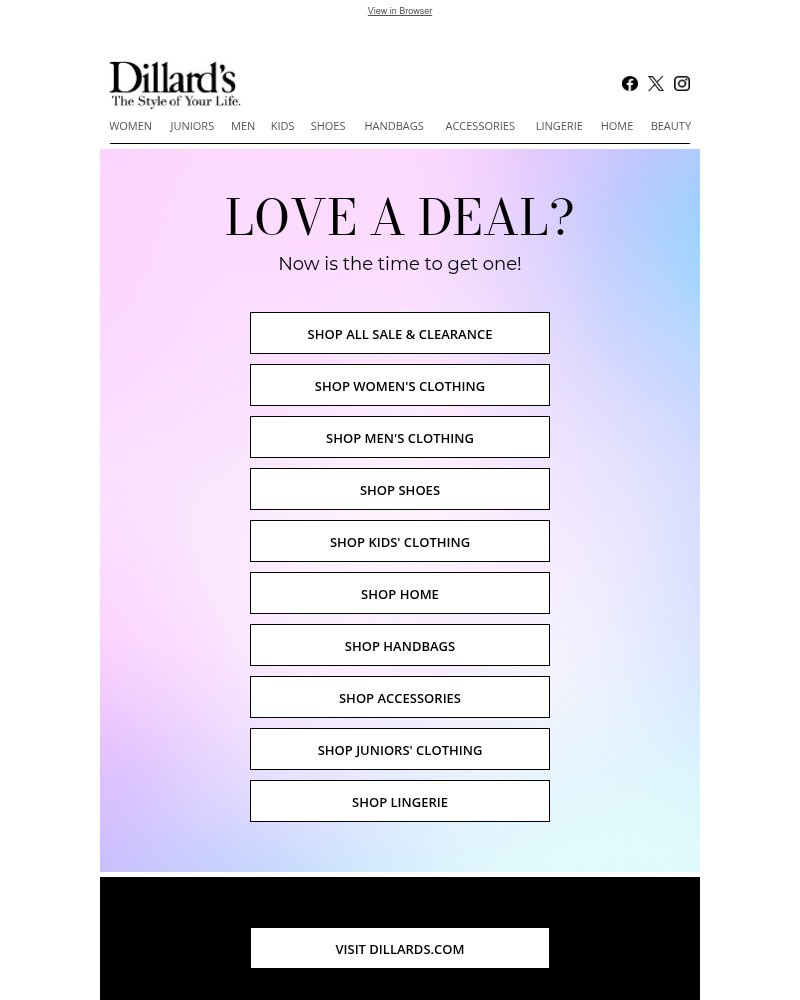 Screenshot of email sent to a Dillards Newsletter subscriber