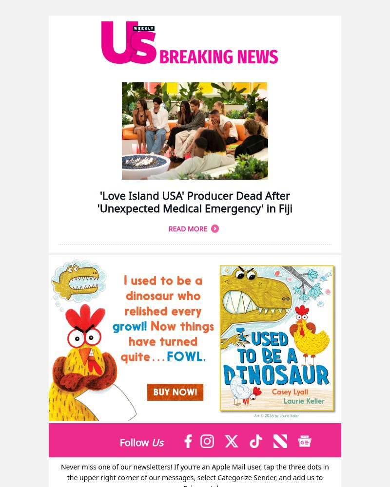 Screenshot of email sent to a Us Weekly Newsletter subscriber