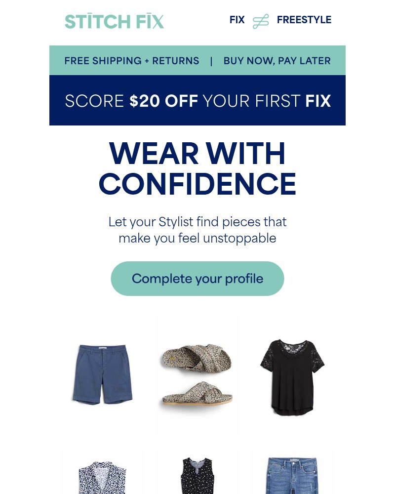Screenshot of email sent to a Stitch Fix Cart abandoner
