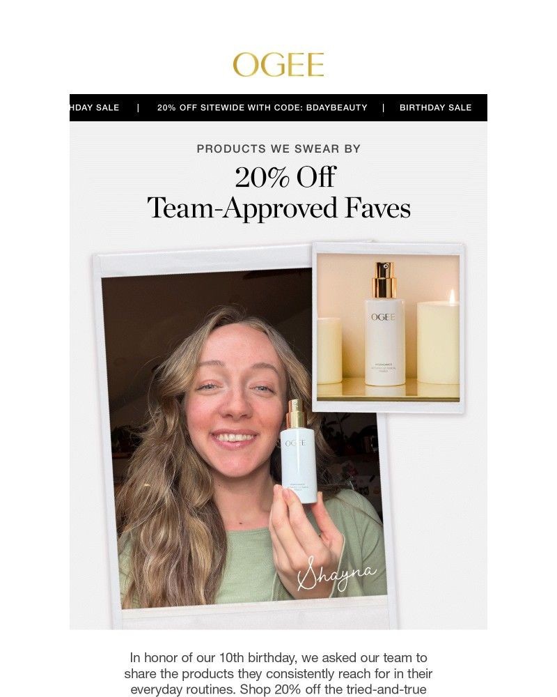 Screenshot of email sent to a Ogee Newsletter subscriber