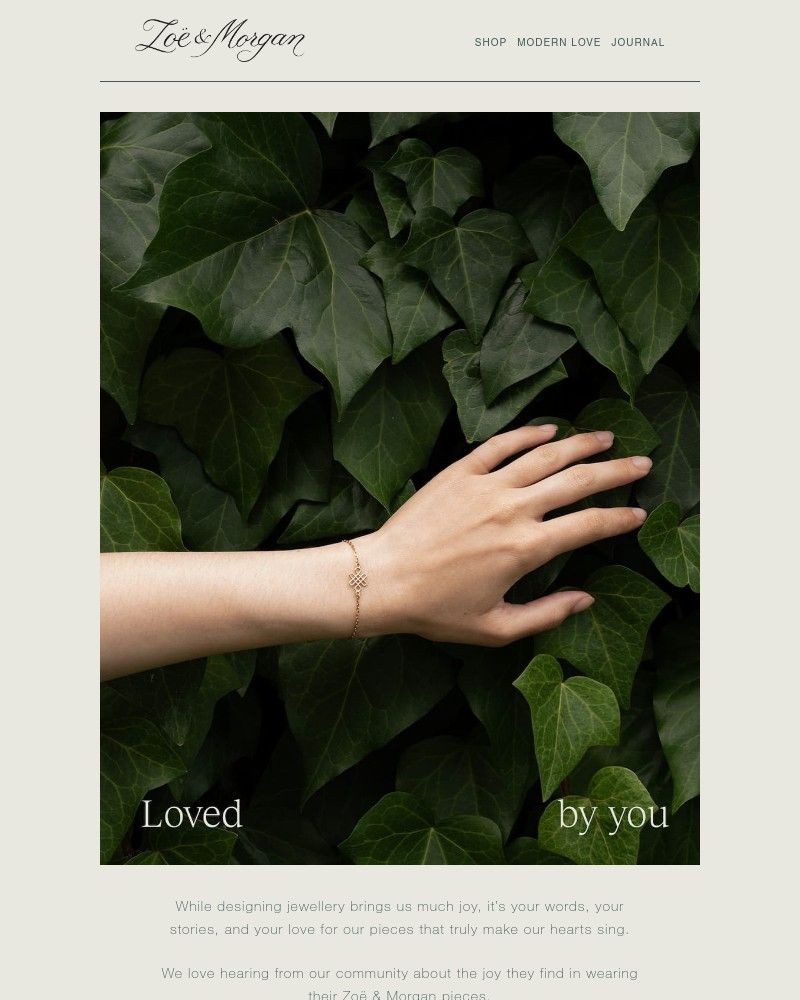 Screenshot of email sent to a Zoe & Morgan Newsletter subscriber