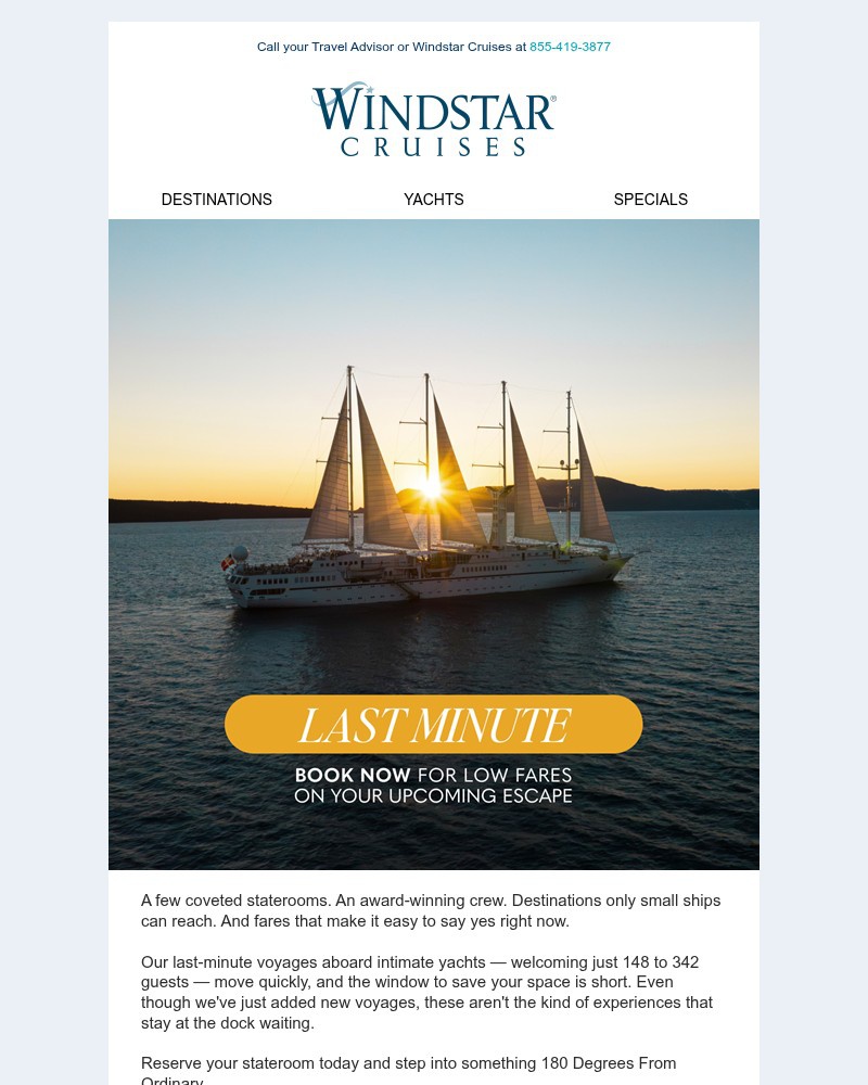 Screenshot of email sent to a Windstar Cruises Newsletter subscriber