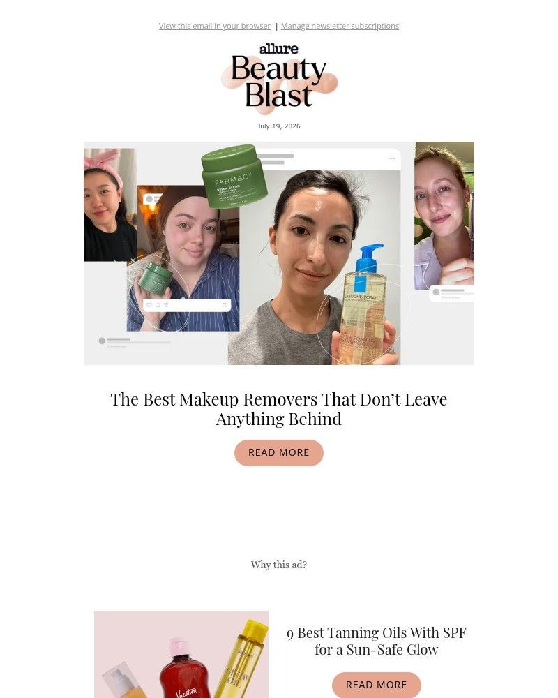 Screenshot of email sent to a allure Newsletter subscriber