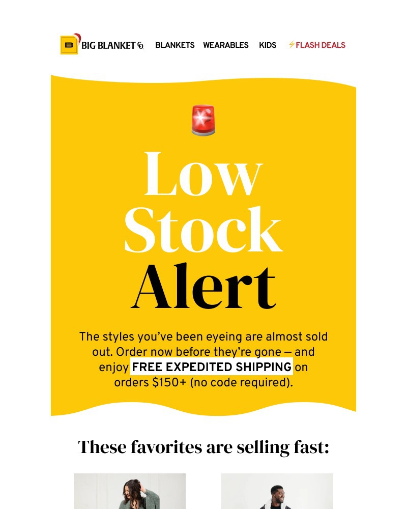 Screenshot of email sent to a Big Blanket Co. Newsletter subscriber