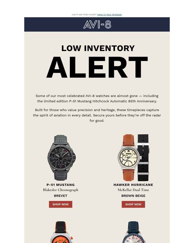 Screenshot of email sent to a AVI-8 Newsletter subscriber