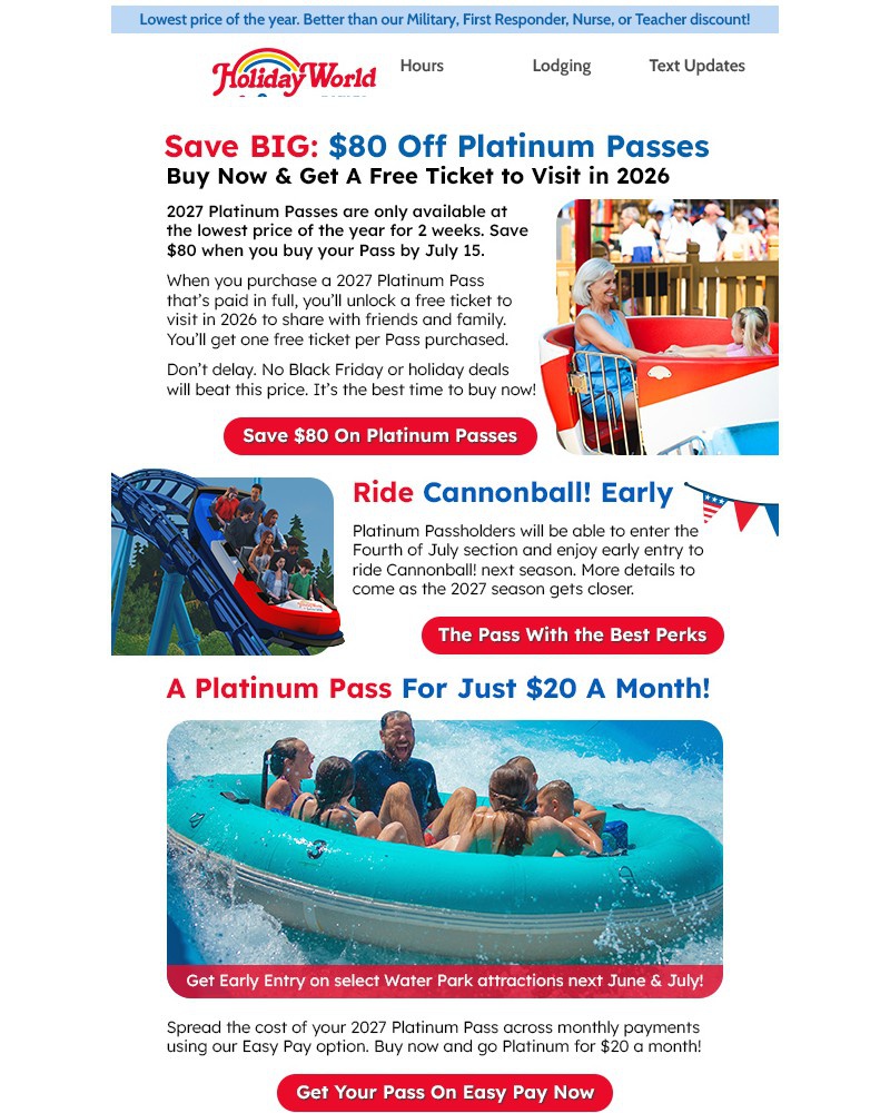 Screenshot of email sent to a Holiday World Newsletter subscriber