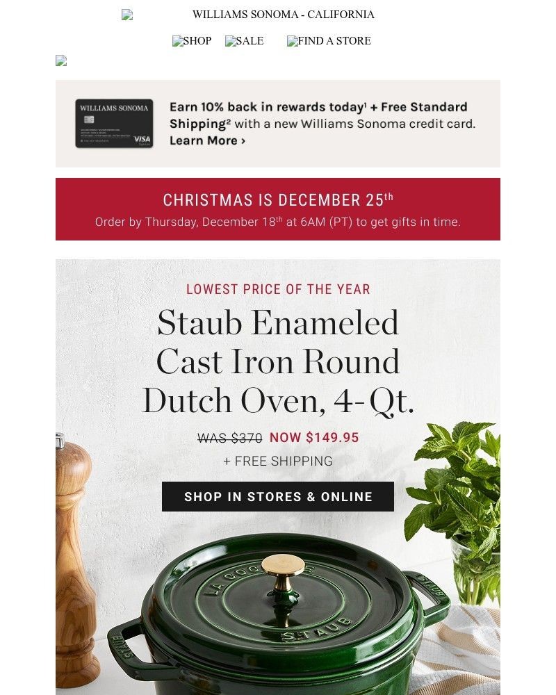 Screenshot of email sent to a Pottery Barn Newsletter subscriber