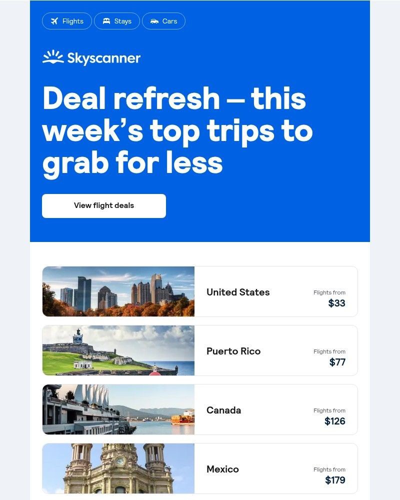 Screenshot of email sent to a Skyscanner Registered user