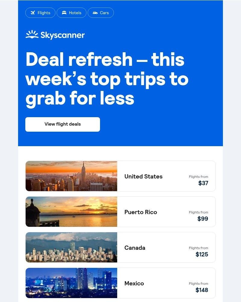 Screenshot of email sent to a Skyscanner Registered user
