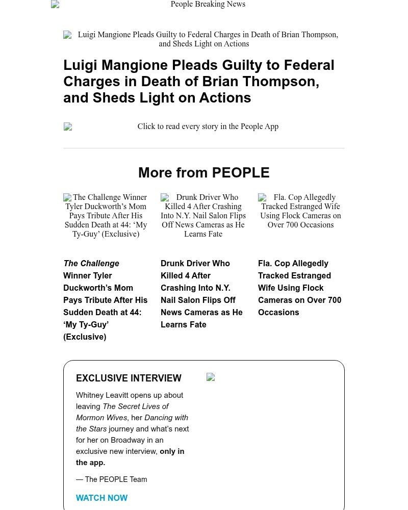 Screenshot of email sent to a People Newsletter subscriber