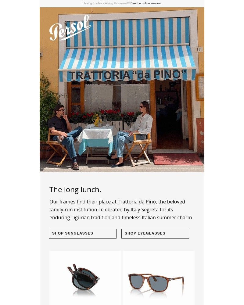 Screenshot of email sent to a Persol Newsletter subscriber